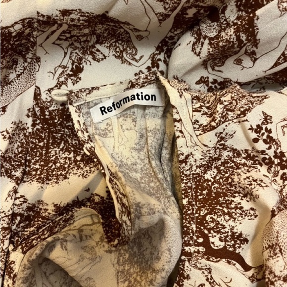 Reformation Gavin Brown&Cream Slit Midi Dress - Picture 4 of 8